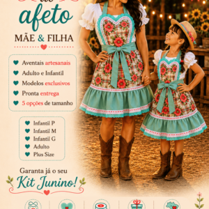 Avental - Saia Junino Artesanal Xadrez Floral Verde Água | DigoDanda