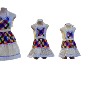 Avental - Saia Junino Artesanal Xadrez Neon Creme | DigoDanda