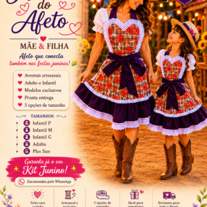 Avental - Saia Junino Artesanal Xadrez Floral Marrom | DigoDanda