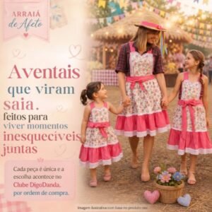  Avental Saia Junino Artesanal — Balões Pastel com Cereja